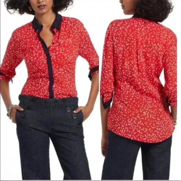 ANTHROPOLOGIE Maeve Polka Dot Bagatelle Blouse Size 0 - Picture 1 of 9
